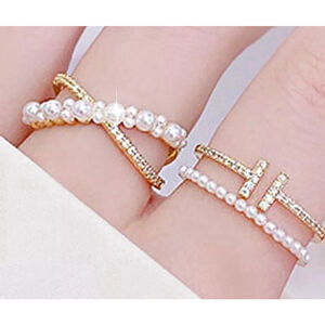 NEW‎ Dainty Women's 14k Gold Filled Bar Pearl Ring, Adjustable